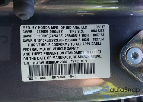 2017 Honda Cr-V Ex-L/Ex-L Navi z USA, uszkodzony, nr VIN 7FARW1H80HE012964